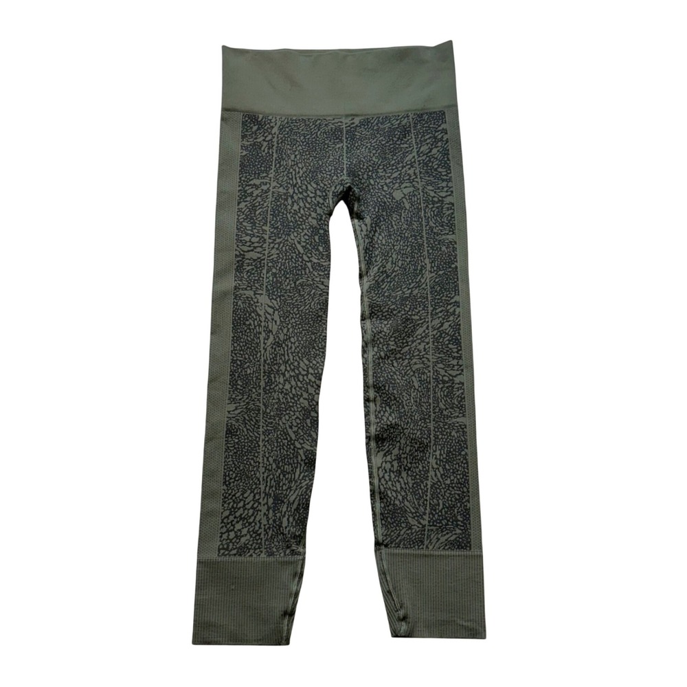 Lululemon Ebb To Street Pant Seamless Leggings Gator Green Black Jacquard Size 6